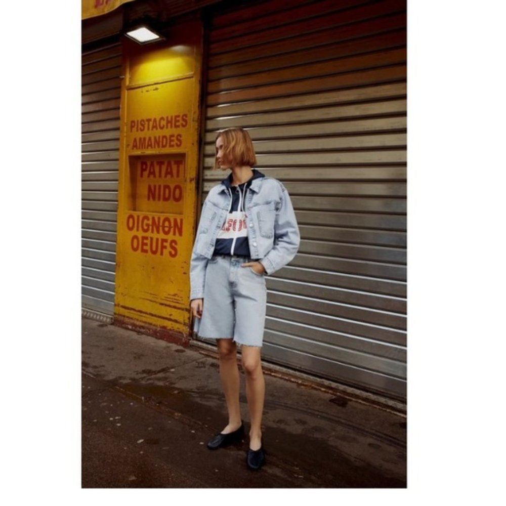 Zara | Snow Wash Denim Bermuda Shorts